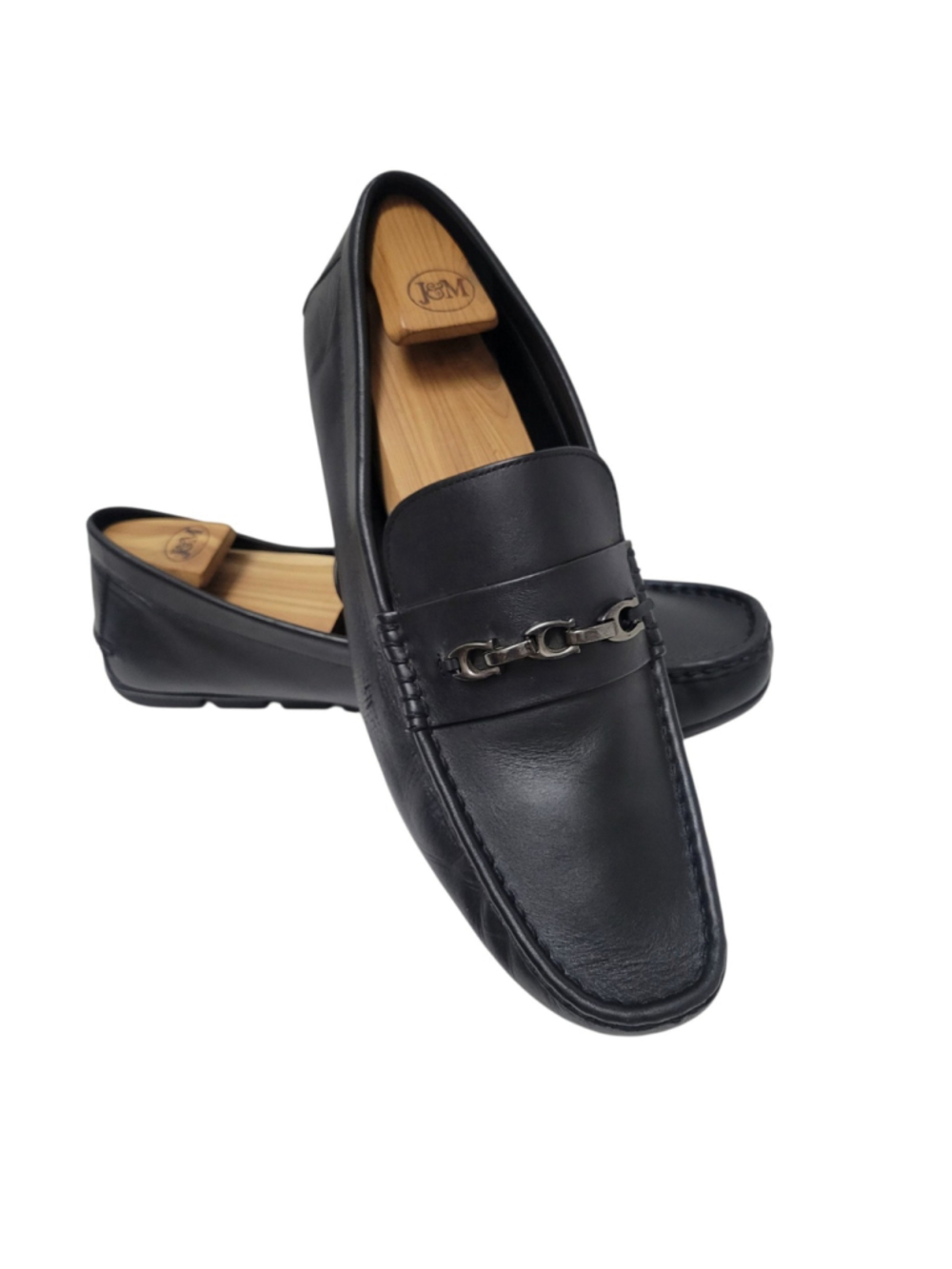 COACH #C1326 Men Signature Black Leather Chain Trim Driver Loafer Shoes Size 13D